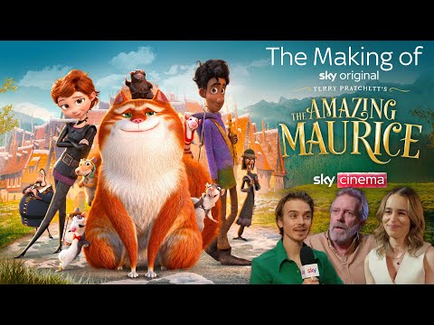 Thumbnail of the video: Emilia Clarke, Hugh Laurie and friends of Terry Pratchett discuss The Amazing Maurice