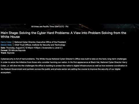Main Stage: Solving the Cyber Hard Problems: A View into Problem Solving from the White House