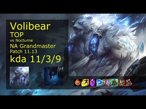Volibear Top vs Nocturne - NA Grandmaster 11/3/9 Patch 11.13 Gameplay