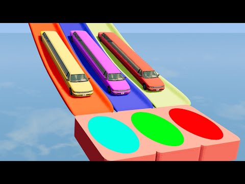 Long Cars vs Slide Colors with Portal Trap - Tractor Flatbed Trailer Transportation - BeamNG.Drive