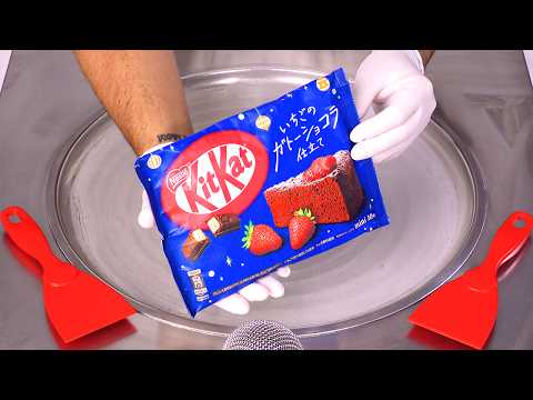 How to Make KITKAT MINI STRAWBERRY CHOCO CAKE Ice Cream Rolls | ASMR (no talking)