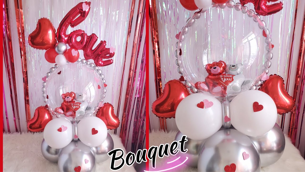 BOUQUET CON GLOBO BURBUJA *AMOR Y AMISTAD / ARREGLO CON GLOBOS *REGALO ECONOMICO