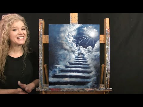 Learn How to Paint "HEAVENLY STAIRWAY" with Acrylic - Paint and Sip at Home - Step by Step Tutorial