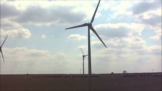 preview picture of video 'Swirly Wind Turbine at Burton Wold Wind Farm 2014'