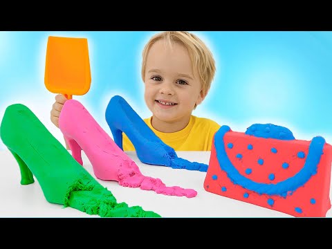 Chris and Mom pretend play with Kinetic Sand