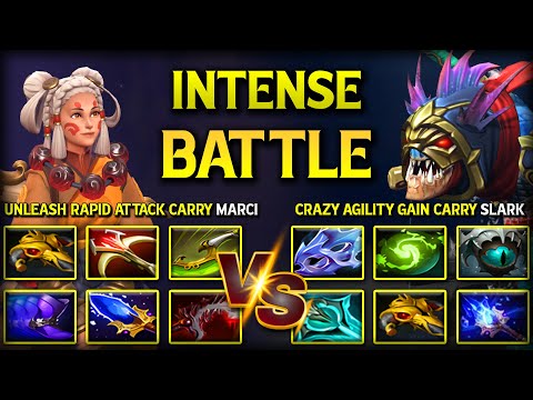 INTENSE BATTLE | UNLEASH RAPID ATTACK SPEED MARCI VS. CRAZY AGILITY GAIN SLARK | 7.39e Dota 2