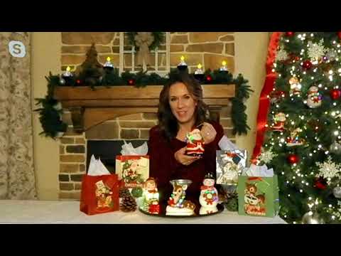 Mr. Christmas Set of 4 Lit Nostalgic Holiday Figures with Gift Bags on QVC