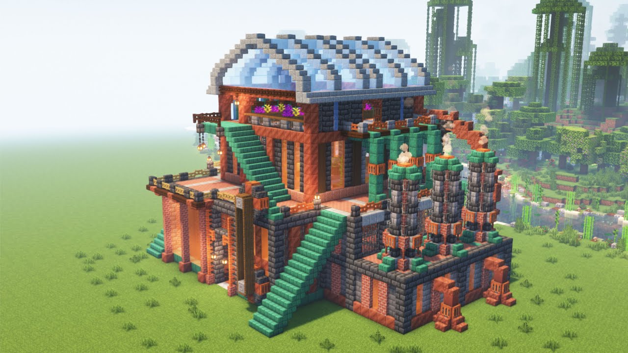 How to build Steampunk Factory House - Minecraft tutorial