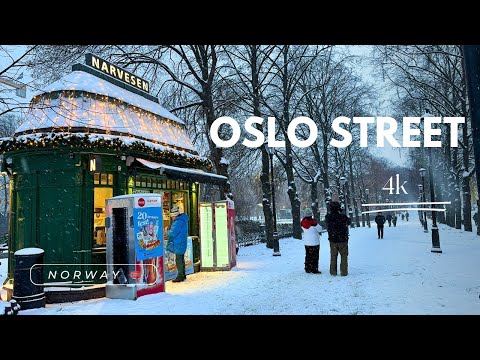 Oslo Street in Winter Wonderland | Cinematic Walk 4K