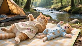 Download lagu Ginger Kitten Goes Camping with Mama Cat, A Peaceful Day by the Forest Stream 🌲🐟🐾 mp3
