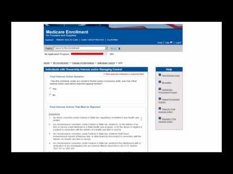 Part of a video titled PECOS Enrollment Tutorial – Change of Information for an Organization ...