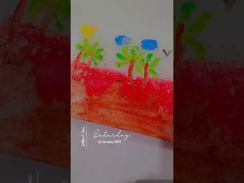 Beautiful sunset nature drawing with painting colour 🖌️| #art #drawing #shorts