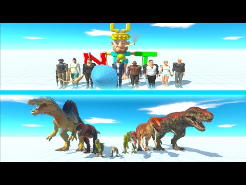 MODERN HUMANS Team vs CARNIVORE DINOSAURS Team - Animal Revolt Battle Simulator ARBS