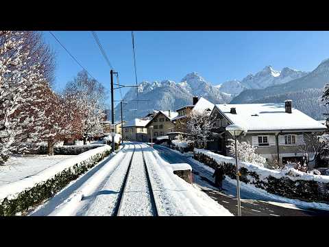 ❄️ Winter Special: Château-d'Oex to Gstaad Switzerland | Goldenpass MOB Train | cab ride 4K 60p HDR