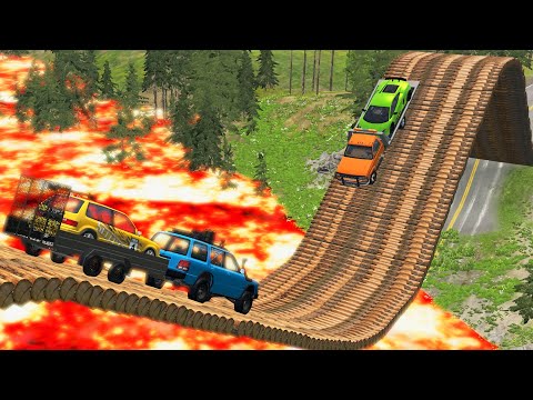 Cars vs Loop Log Bridge Giant Lava – BeamNG.Drive