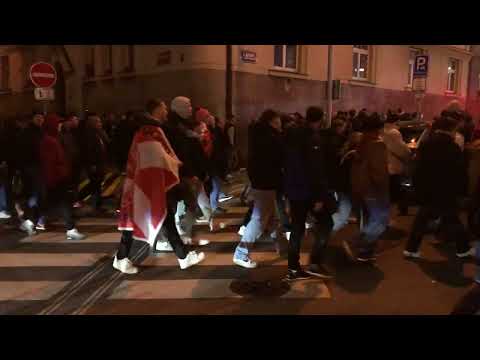 Aberdeen fans march arrives at Letna stadium. Sparta Prague v Aberdeen. Europa Conference 18/12/25