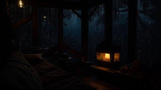 Rainy Night in a Cozy Cabin with Fireplace | Soothing Ambience for Calm & Peaceful Sleep