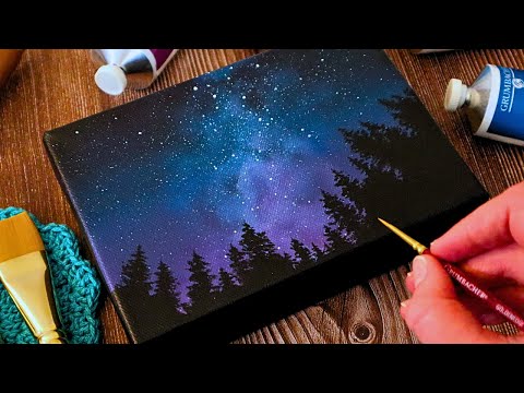 Easy Way to Paint a Night Sky / Acrylic Painting Tutorial for Beginners! ⭐