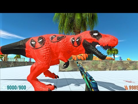 FPS AVATAR DEATH RUN vs DEADPOOL T-REX with ALL WEAPONS & HP Bar - Animal Revolt Battle Simulator