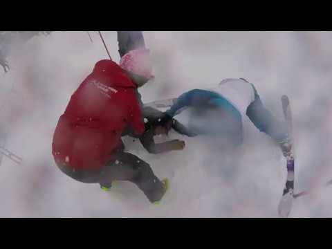Crazy Snowboarder Attacks Skier, Gets handled