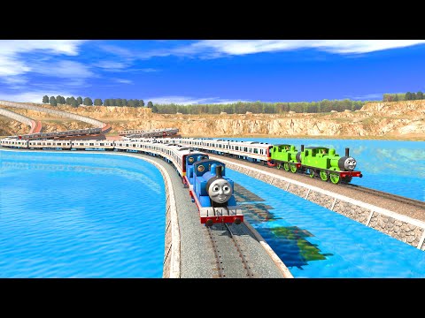 Thomas Steam Train With His Friend Passes Through Double Extreme Sharp Bend Spiral Rails on Water