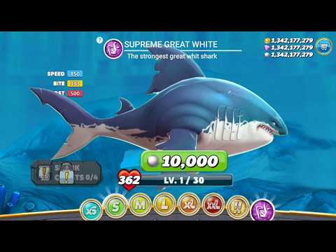 NEW SUPREME GREAT WHITE SHARK UNLOCKED AND  GAMEPLAY - Hungry Shark World