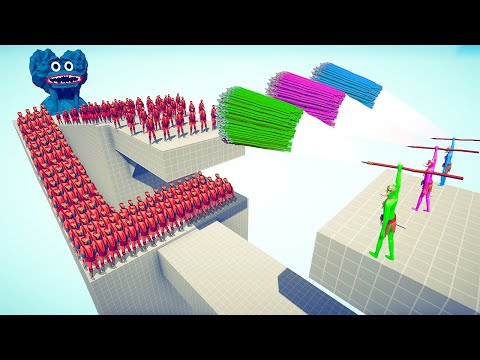 GIANT HUGGY WUGGY + ARMY OF WRESTLERS vs TRIO EVERY GOD - Totally Accurate Battle Simulator TABS