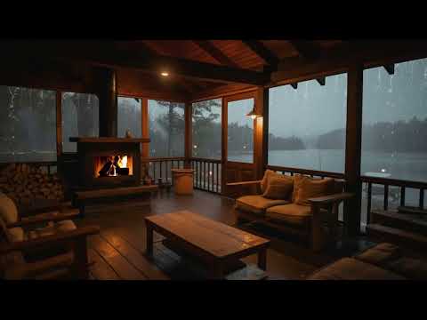 10 Hours⚡Cozy Cabin Porch with Heavy Rainstorm - Relaxing Rain Sounds for Sleeping, Studying & Relax
