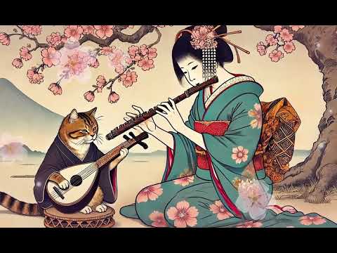 Shamisen X Flute BGM Playing Instruments【 in Harmony with the Cat 】Under the Cherry Blossom Tree