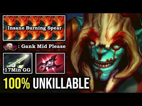 100% UNKILLABLE MID HUSKAR Anti-Ganker 17Min GG with Insane Burning Spear Damage IMBA 8K MMR DotA 2