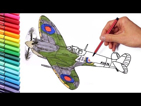How to Draw Supermarine Spitfire Fighter Aircraft - Drawing and Coloring WW2 Plane