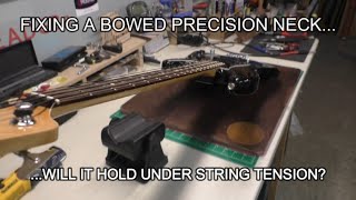 Straightening a Bowed Fender Precision Neck...Installing it on New Bass