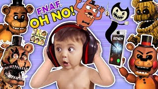 OH NO! BABY Shawn vs. FIVE NIGHTS at FREDDY&#39;S 1,2, &amp; 4 + He Calls BENDY &amp; the INK MACHINE (FGTEEV)