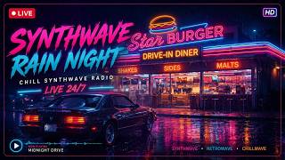 SYNTHWAVE RADIO 🌧️ Neon Diner Rain Night | 24/7 Chill Retro Vibes