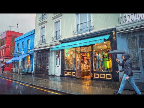 Grey & Rainy London Walk in Notting Hill & Kensington on Windy Winter Morning - 4K 60FPS