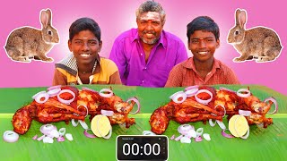 2 FULL RABBIT EATING CHALLENGE | VILLAGE BOYS EATING CHALLENGE | 2 FULL RABBIT FRY | FARMER COOKING