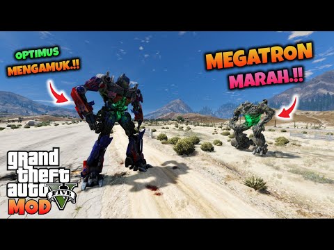 OPTIMUS PRIME DISERANG MEGATRON - GTA 5 MOD TRAMSFORMER