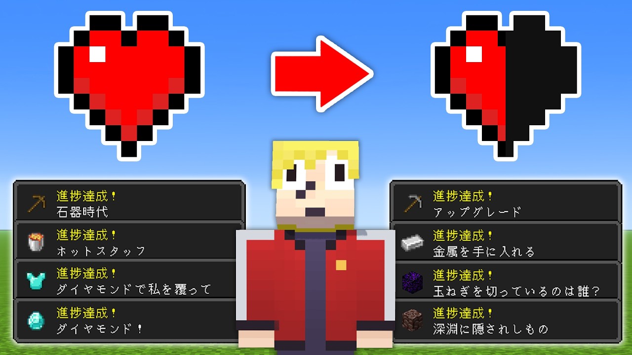 実績解除するたびに体力が無くなるマインクラフト