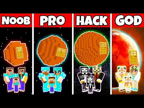 Minecraft: FAMILY MARS PLANET HOUSE BUILD CHALLENGE - NOOB vs PRO vs HACKER vs GOD in Minecraft