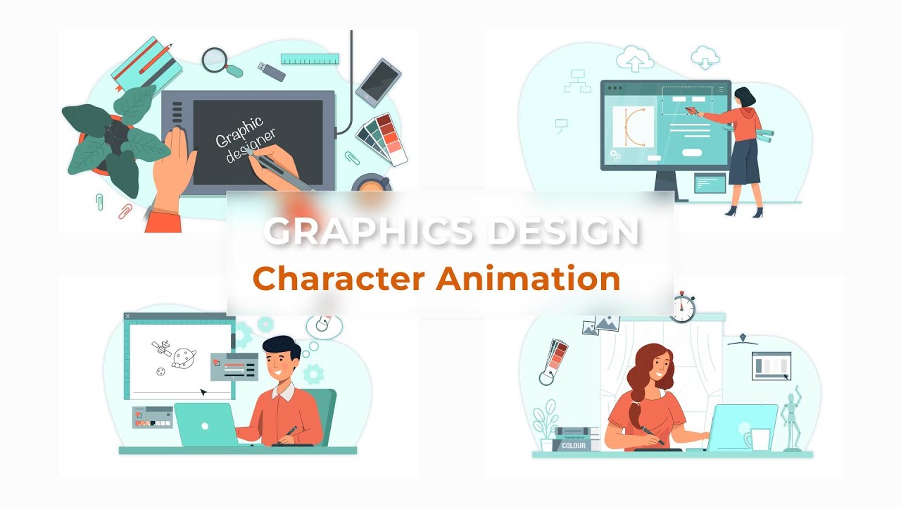 Graphic Designer Character Animation Premiere Pro Templates | Unlimited Vector Illustrations