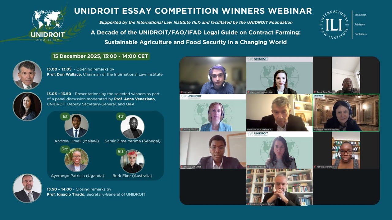 UNIDROIT/FAO/IFAD Legal Guide on Contract Farming - 2025 Essay Competition Winners' Webinar