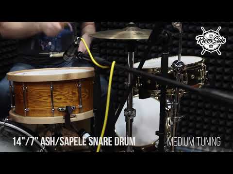 14"/7" Riverside ash/sapele snare drum, medium tuning.