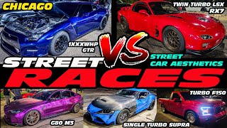 SCA - CHICAGO STREET RACES - 1XXXWHP GTR VS TURBO LSX RX7, G80 M3, C6, C7 Z06, TURBO F150, SUPRA, M4