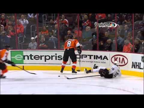 Flyers season 13/14. The best moments: Nicklas Grossmann flattens Corey Perry on hit