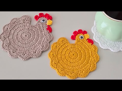 Crochet a Cute Chicken Coaster 🧶 Perfect for Easter 🐔 Farmhouse Decor!