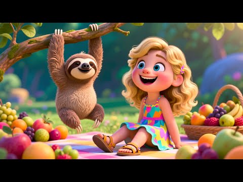 Emma & Baby Sloth’s Fruit Picnic Day in Miami 🦥🍎🍌 | Learn Fruit Names for Kids | Fun