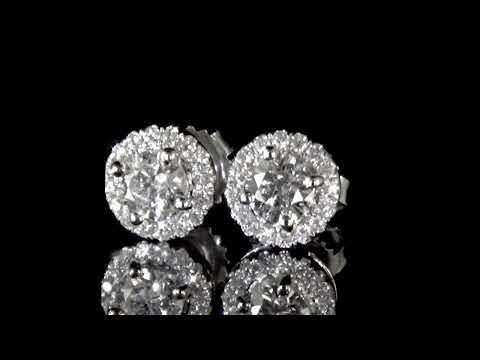 CGL Certified 18k White Gold 1.32ct (TDW) Diamond Halo Style Earrings