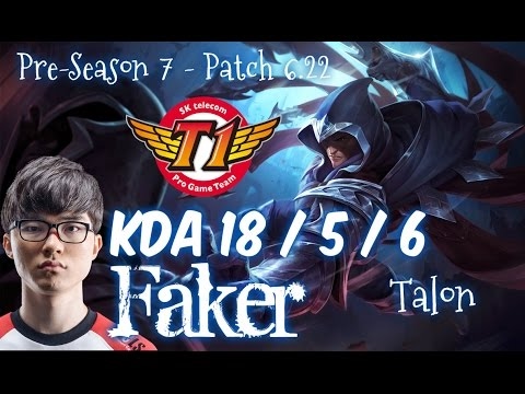 SKT T1 Faker TALON vs VEL'KOZ Mid - Patch 6.22 KR Flex 5:5 Rank