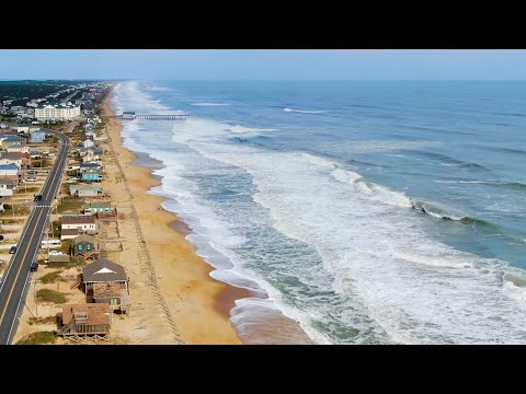 Flyover of Kitty Hawk sands and surf