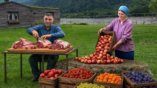 Sun-Drying Fresh Mountain Fruits & Cooking Traditional Grape Leaf Dolma in a Faraway Village!